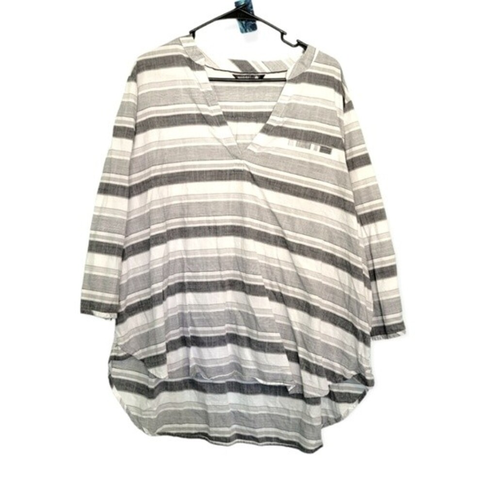 Riders by Lee White & Gray Stripe Blouse Size 3X